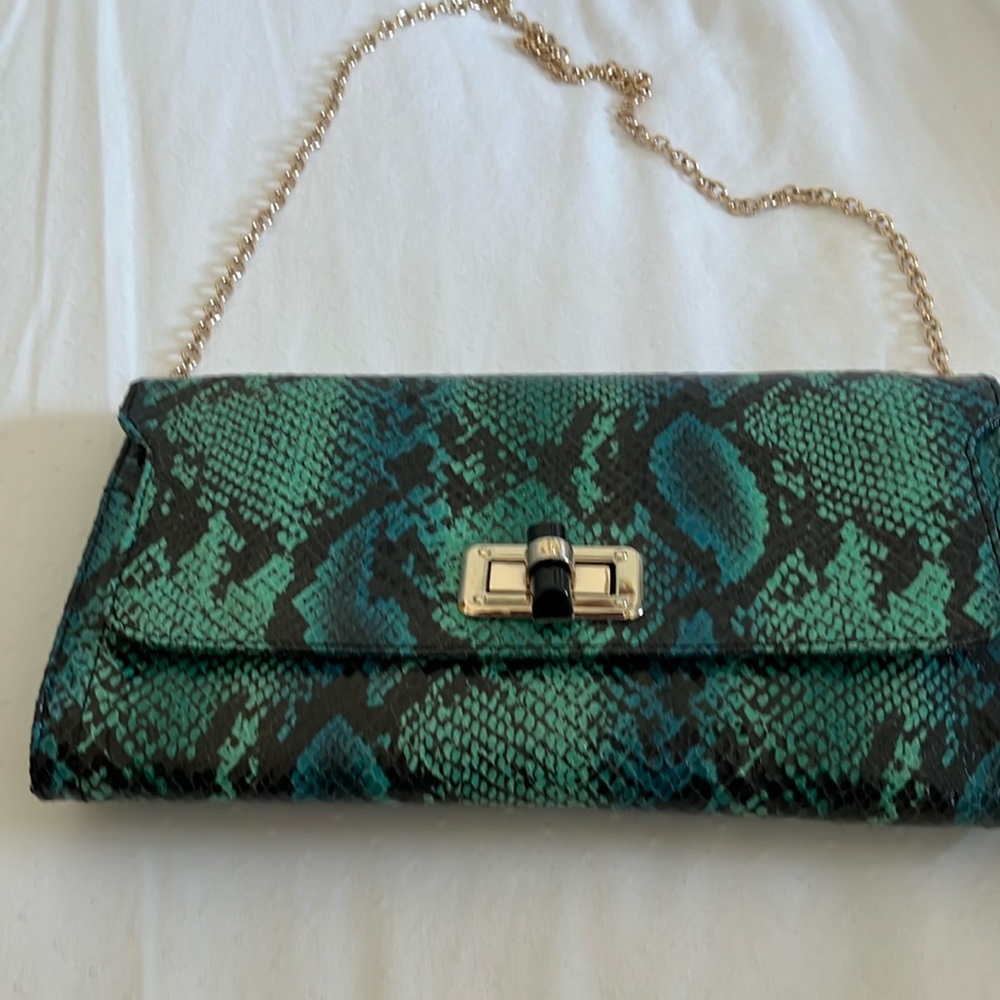 Big Buddha green and black snake print Over the Body purse.